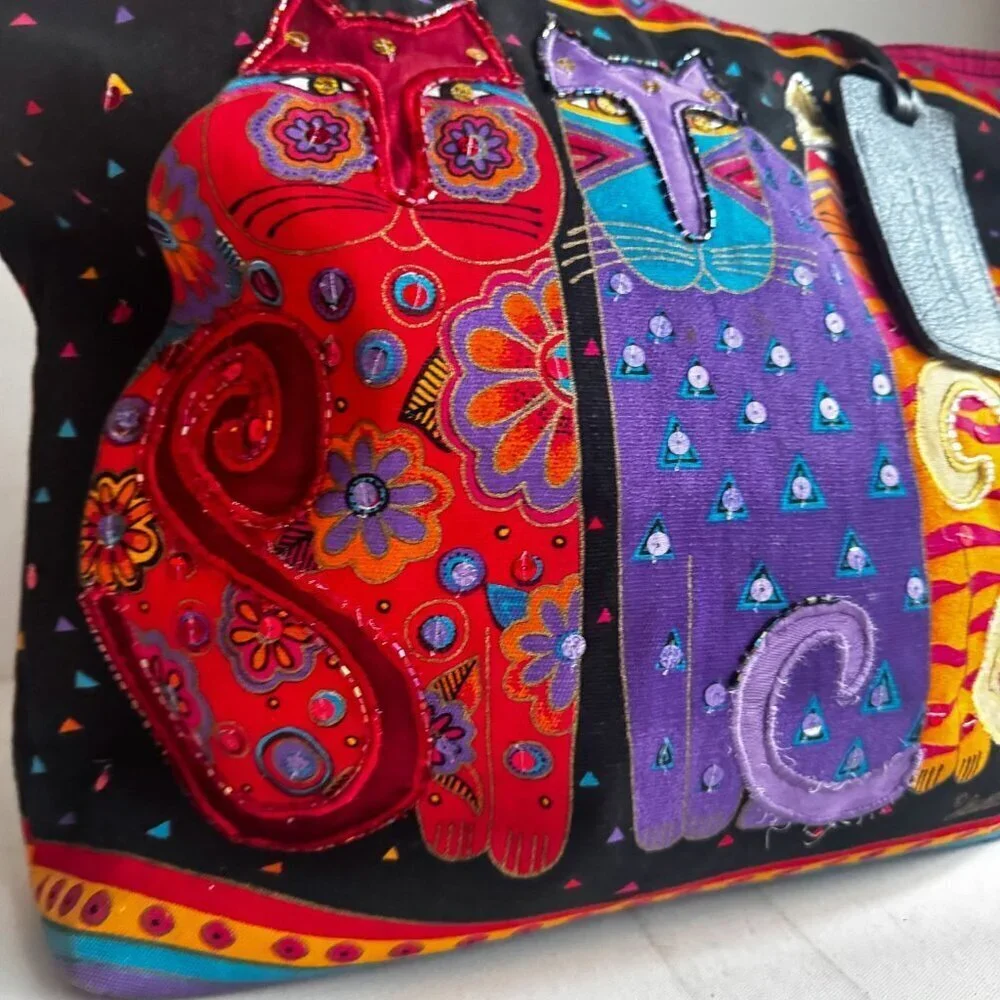 Laurel Burch Sun N Sand Three Cats Beach Bag Large Two Handle Shoulder Tote